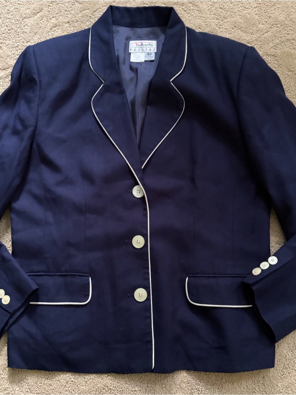 Talbots Navy Blazer with White Piping